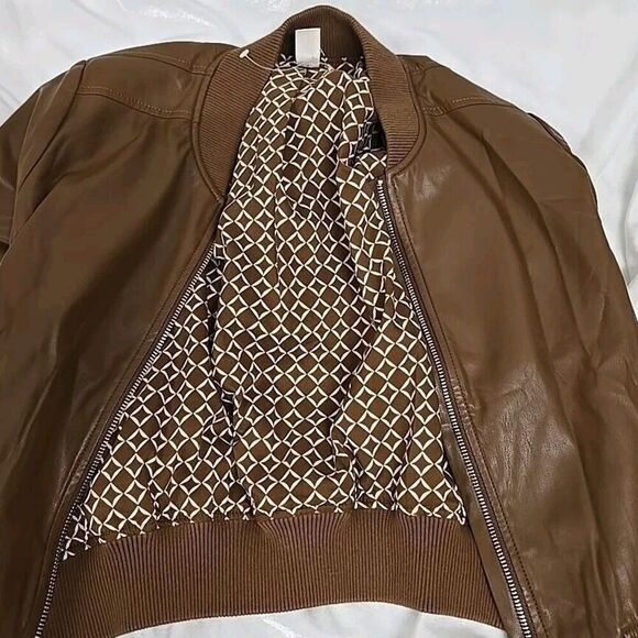 Chicos Faux Leather Bomber Jacket Full-Zip Henna Brown Women’s Size 00/XS NWOT - Picture 8 of 10